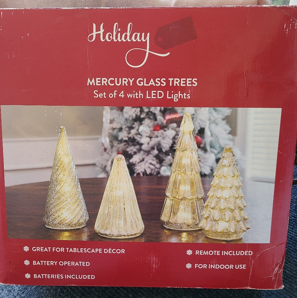 Holiday Mercury Glass Trees w/ LED lights and remote control